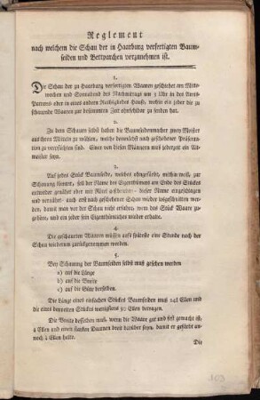 Reglement nach welchem die Schau der in Haarburg verfertigten Baumseiden und Bettparchen vorzunehmen ist