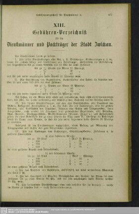 XIII. Gebühren-Verzeichniß für die Dienstmänner und Packträger der Stadt Zwickau