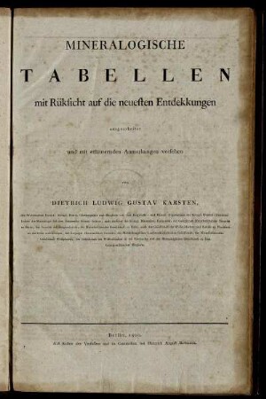 Mineralogische Tabellen mit Rüksicht auf die neuesten Entdekkungen