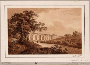 Die Altväter-Wasserleitung im Muldental zwischen Rothenfurth und Halsbrücke nördlich von Freiberg in Sachsen (Aquädukt, gebaut ab 1686 an vorhandene Brücke, abgerissen 1893, Pfeiler an Straßenbrücke Altväterbrücke erhalten)