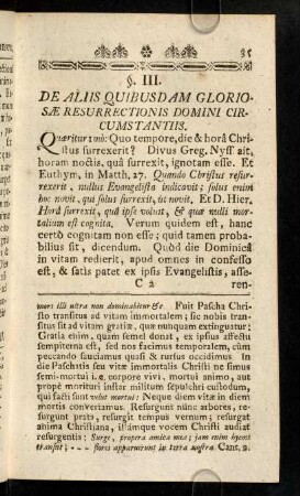 35-53, §. III. De Aliis Quibusdam Gloriosae Resurrectionis Domini Circumstantiis.