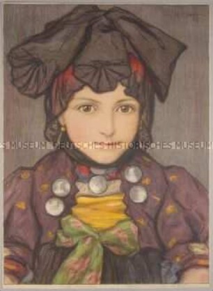 Brustbild eines Mädchens in volkstümlicher Tracht