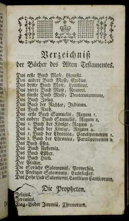 Verzeichniß der Bücher des Alten Testaments.