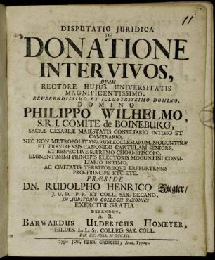 Disputatio Juridica De Donatione Inter Vivos