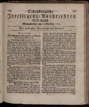 Sonnabends: den 22. October 1774.