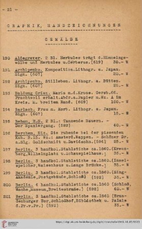 Graphik, Handzeichnungen, Gemälde (Nr. 190 - 390)