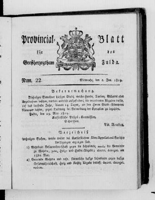 Num. 22, Ausgabe vom 2. Juni 1819