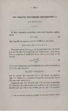 Sur l´analyse indéterminée biquadratique.