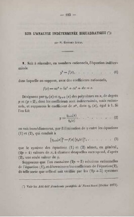 Sur l´analyse indéterminée biquadratique.