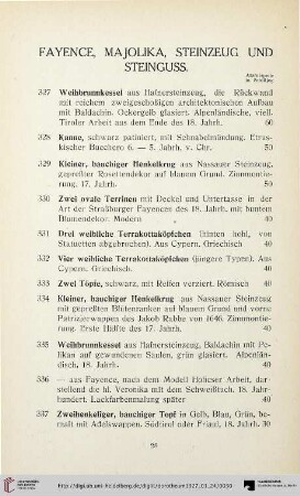 Fayence, Majolika, Steinzeug und Steinguss (Nr. 327-384)