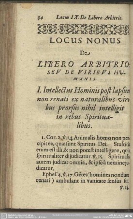Locus Nonus De Libero Arbitrio Seu De Viribus Humanis