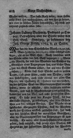 Betrachtung über die Sünde wider den heiligen Geist.