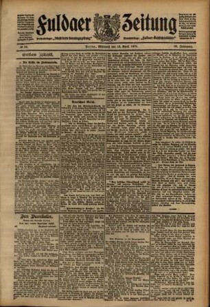 Erste Ausgabe vom Mittwoch, den 15. April 1908.