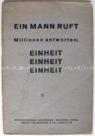 Internationale Anti-NS-Schrift zum Kampf um die Schaffung der Einheitsfront gegen den Faschismus