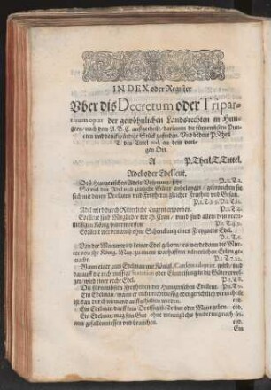 Index oder Register Vber dis Decretum oder Tripartitum opus ...
