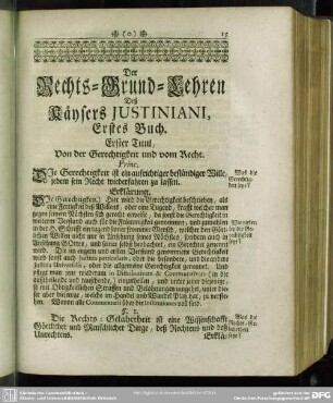 Der Rechts-Grund-Lehren Deß Käysers Justiniani, Erstes Buch