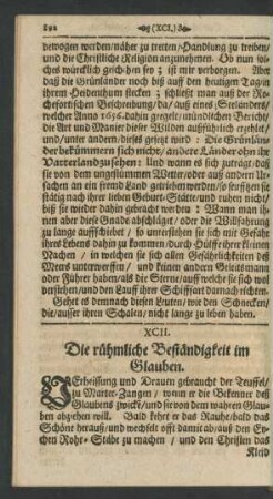 XCII. Die rühmliche Beständigkeit im Glauben.