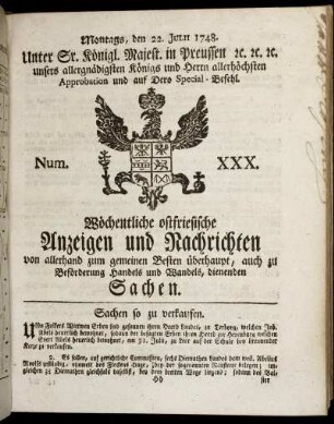 Num. XXX. Montags, den 22. Julii 1748.