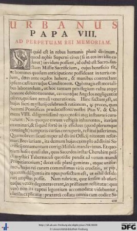 Urbanus Papa VIII. Ad Perpetuam Rei Memoriam.