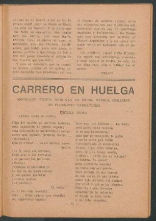 Carrero en huelga : Monólogo cómico, original de Pedro Otegui, creación de Florencio Parravicini