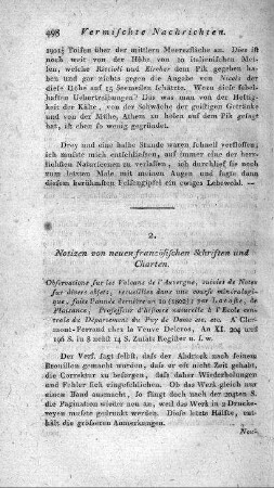 Notizen von neuen französischen Schriften und Charten