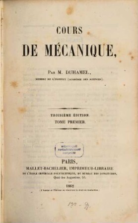 Cours de mécanique, 1