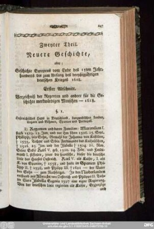 Erster Abschnitt. Verzeichniß der Regenten und andrer für die Geschichte merkwürdigen Menschen - 1618.