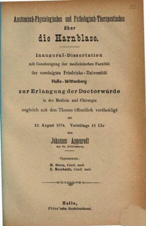 Anatomisch-Physiologisches und Pathologisch Therapeutisches über die Harnblase