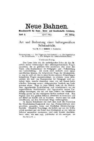 Art und Bedeutung einer kulturgemäßen Schulaufsicht