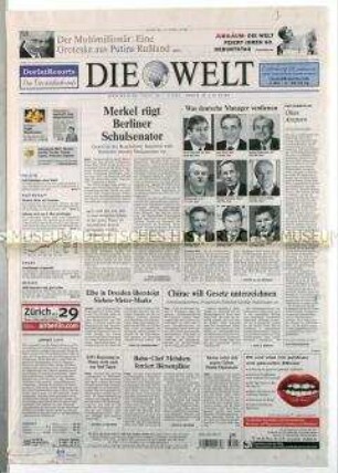 Tageszeitung "Die Welt" u.a. über die Gehälter der Manager großer Unternehmen in Deutschland