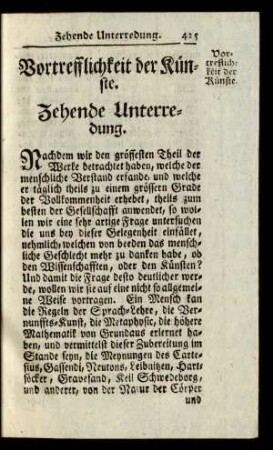Vortrefflichkeit der Künste. Zehende Unterredung