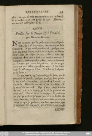 XXXVIII. Pensées sur le Temps & l'Eternité, par Mr. De La Bruyere.