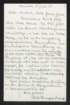 Brief von Edith Humperdinck an Margarete Hauptmann