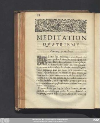 Meditation Quatriéme. Du vray, & du Faux.