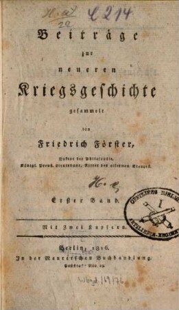 Beiträge zur neueren Kriegsgeschichte, 1