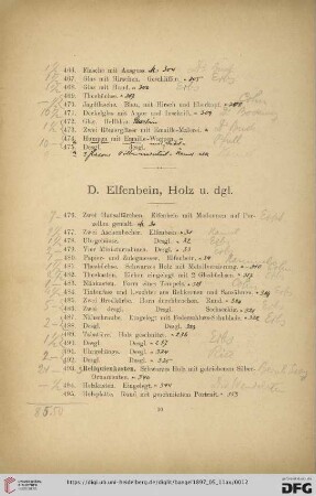 D. Elfenbein, Holz u. dgl. (Nr. 476- 530)