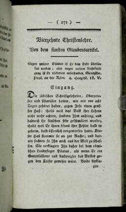 Vierzehnte Christenlehre. Von dem fünften Glaubensartikel.