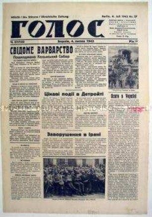 Antisowjetische Wochenzeitung für ukrainische Fremdarbeiter/Zwangsarbeiter "Golos" ("Die Stimme")