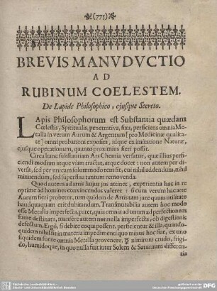 Brevis Manuductio ad Rubinum Coelestem.
