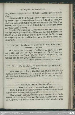 III. Curieux' Verfahren, alt gewordene ätherische Oele wieder brauchbar zu machen