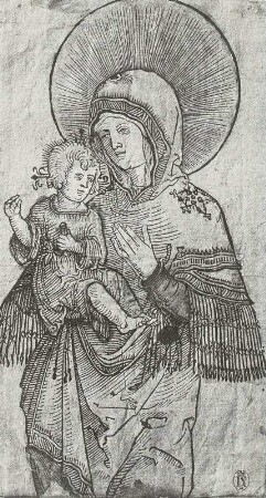 Maria mit Kopftuch und Umhang, den segnenden Jesus auf dem rechten Arm