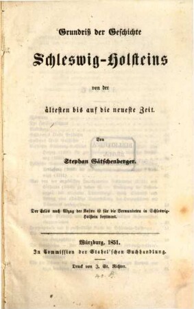 Grundriss der Geschichte Schleswig-Holsteins von der ältesten bis auf die neueste Zeit