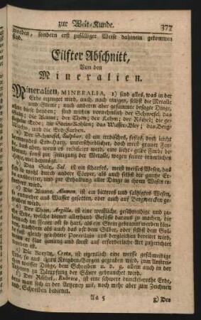 Eilfter Abschnitt, Von den Mineralien