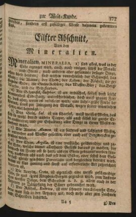Eilfter Abschnitt, Von den Mineralien