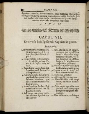 Caput VII. De diversis Juris Episcopalis Capitibus in genere.