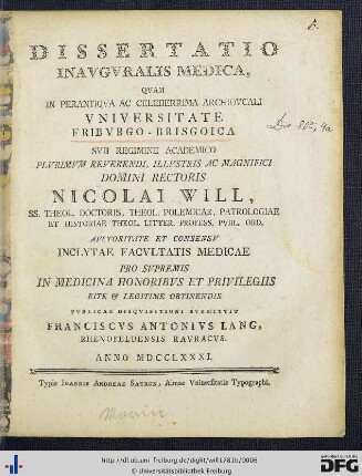 Dissertatio Inavgvralis Medica