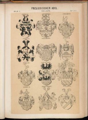 Taf. 444. Strälau. - Stramberg. - Strampff. - Strantz. - Strasburg. - Strauch. - Strauss. - Strawinski. - Streit I. - Streit II. - Streithorst. - Strempel