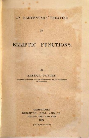 An elementary treatise on elliptic functions