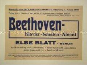 Maueranschlag zur Ankündigung eines Klavierabends mit Werken von Beethoven