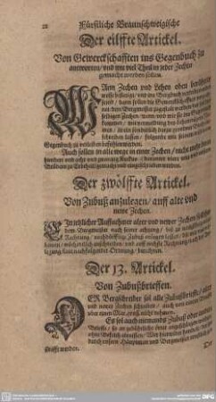 Der zwölffte Artickel. Von Zubuß anzulegen/ auff alte und neue Zechen.